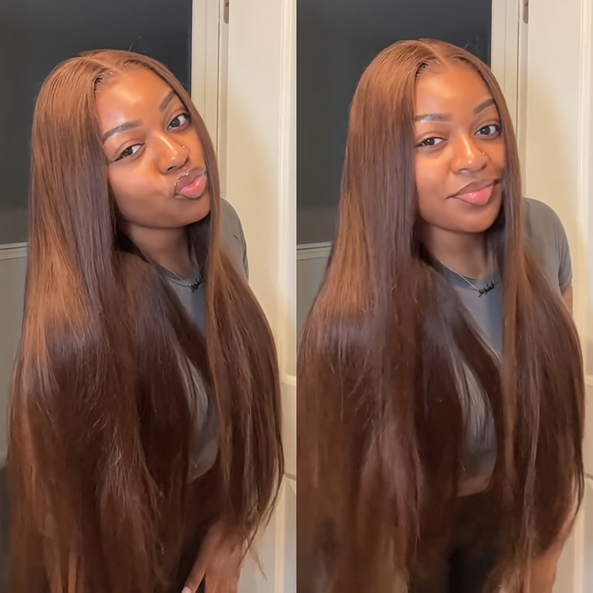 250% Density Chocolate Brown Straight Human Hair Wig - 13x5 HD Lace Front, Pre-Plucked Natural Hairline, Brazilian Remy Hair for Women, Long Silky Straight Style, Perfect for Everyday Glamour